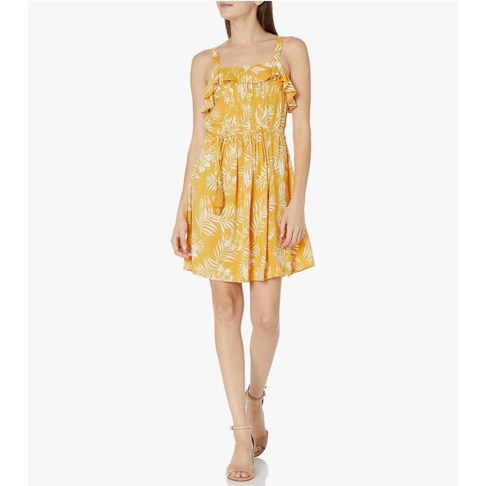 Roxy Solo Adventure Dress Womens Medium Yellow Tropical Floral Boho